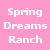 Pixelated text on a solid pink background reads 'Spring Dreams Ranch' in three lines with white block letters.