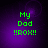 Green pixelated text 'My Dad !!ROX!!' on a purple gradient background with subtle circular light effects.