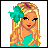 Pixel art buddy icon featuring a blonde woman with blue eyes and red lips wearing a teal dress, next to green text reading "BLONDES ARENT DUMB" on a light green heart background.