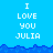 Pixelated blue background with white text "I LOVE YOU JULIA" repeated across three , transitioning to two with a gray on the right