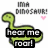 Green dinosaur with black text overlays and pink hearts on white background; three variations show different text arrangements.