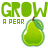 Animated sequence of green pears with leaves, each pear beneath 'GROW' text and 'A PEAR' label on white background.