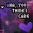 Animated pixel art icon with purple hearts and text phrases on a dark, pink-tinged background.
