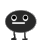 Two pixelated black oval characters with stick limbs on gray background, first neutral-faced, second winking and holding red object.