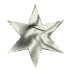 Six silver star-shaped objects with metallic sheen displayed in two against gray background, some showing folded or layered edges