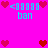 Pixel art icon with bright pink background, cyan text, and red hearts in two distinct arrangements.