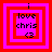 Four square display a pixelated design with layered red and pink borders, black text reading "i love chris" and a heart symbol