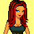 Pixel art contact sheet showing a red-haired female character in multiple poses with text reading "hotter than the AVg. blonde!" on a yellow background.
