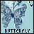 Animated butterfly icon with blue-gray wings on light blue background, featuring small colored dots and text labels changing across frames.