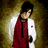 Pixelated figure in red vest over white shirt, dark hair, holding black object against blurred background.