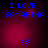 Blue pixelated text "I LOVE SAMANTHA" and heart symbol on dark red gradient background with subtle light effects.