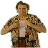 Two pixelated frames of a cartoon character in a camouflage jacket and white tank top, shown side-by-side with slight pose differences against a gray background.