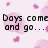 Pixelated text on a pink and white background with scattered pink shapes, displaying phrases about feelings and time.