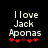 Pixelated text 'I love Jack Aponas' with red heart symbols below, displayed on a black background in two side-by-side frames showing animation changes.