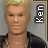 Animated sequence of a blonde man in black leather jacket with changing text labels on the right.