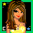 Animated contact sheet of a pixel art character with long brown hair wearing a yellow top, displaying sequential text phrases on black backgrounds with green borders and star accents.