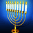 A 4-frame animated contact sheet showing a menorah with nine candles against a blue gradient background, each frame displaying slightly different candle illumination levels.