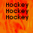 A static image with repeated text 'Hockey' in black pixelated font over a fiery orange-red background, divided into four quadrants.