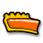 A pixelated orange and yellow object resembling a curved food item with a black outline on white background.