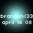 Four identical pixelated circular icons with cyan gradient backgrounds displaying white text 'brandon<33' and 'april 14 08'.