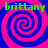 Four identical spiral patterns in pink and blue with green text reading 'brittany' at each corner, arranged in a on a solid background