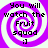 Four identical display a purple and white spiral background with black text reading "You will watch the Fruit squad :]" in a pixelated font