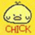 Pixelated yellow chick icon with brown outline and orange text 'CHICK' on left, green 'Original Icons .com' text on dark green background right.