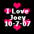 Pixelated text and pink hearts on black background, with repeated 'I Love Joey 10-7-07' phrases in white block letters.
