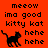 Pixelated black cat silhouette on orange background with "meow ima good kitty kat hehe" text, two identical frames visible.