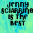 Pixelated text reads 'Jenny Sciarrino is the best' over a blue-green gradient background with visible pixelation and color banding.