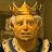 Pixelated cartoon character with golden crown and white hair on left, green text logo 'Original Icons .com' on right against dark background.