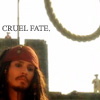 A static image shows a person with long dark hair and a red bandana, with the text "CRUEL PATE." above them against a bright background with a large circular object.