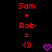 Red text 'Sam + Rob =' with '<3' and a pink heart on black background, showing animation change between frames.