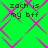 Green background with pink and purple diamond-shaped patterns, displaying 'zach is my bff' text in four quadrants.