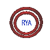 Red circular rings animate around blue text 'RYA' and 'RMA' on a gray background, transitioning through multiple configurations.