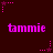 Dark red background with repeated pink text 'tammie' and star-shaped pixel patterns in a