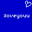 Blue background with white pixelated heart symbol above two identical lines of text reading iloveyouu.