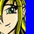Anime-style character with blonde hair and green eyes, displayed in a with colored vertical bars