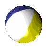 Nine spherical beach balls arranged in a , each with distinct color combinations and light reflections