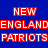 Blue background with red text reading NEW ENGLAND PATRIOTS on left, and a pixelated football player in dark uniform on right.