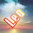 Pixelated animated contact sheet showing two frames of a red and yellow 'LOVE' icon with glowing effects against a cloudy sky background.