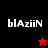 Four- displays 'blAziin' text with red and black star icons on contrasting backgrounds