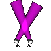 Animated sequence of purple leg shapes in various poses against gray background, showing movement from crossed legs to standing and side positions.