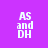 Purple background with white text 'AS and DH' in pixelated font, four instances arranged in a pattern