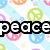 A static buddy icon with four distinct sections: a peace sign patterned background, a purple neon heart outline, and a yellow duck head.