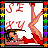 Pixelated image of a woman in red lingerie lying on her back with legs raised, bordered by a rainbow star pattern, with 'SE' and 'KU' text above her.