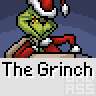 Animated contact sheet of The Grinch character in Santa outfit across 8 frames with subtle pose changes and repeated text banner.