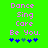 Green background with pink text reading Dance Sing Care Be You. below five blue and one teal star-shaped symbols arranged in a