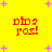 Yellow background with pink plus signs and red pixelated text reading 'd1n2 rox!' in four identical quadrants.