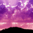 Animated scene of purple and pink clouds over a black silhouette with light streaks shifting horizontally across the sky.
